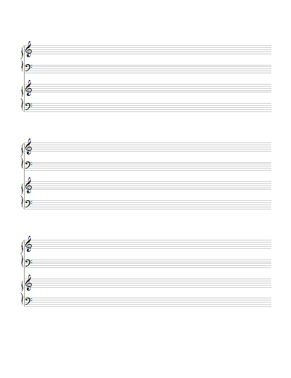 Four Hand Piano Staff Paper with Clefs
